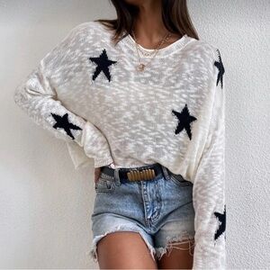 White Sweater with Black Star Pattern
